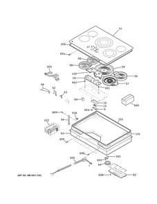Control Panel And Cooktop Diagram and Parts List for PEP7036DT1BB  General Electric Cooktop
