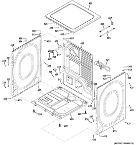 Cabinet & Top Panel Diagram and Parts List for GFDS260GF2WW  General Electric Dryer