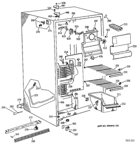 CABINET Diagram and Parts List for CSX20GASBAD  General Electric Refrigerator
