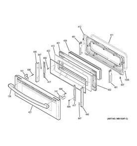 Upper Door Diagram and Parts List for PS950EF1ES  General Electric Range