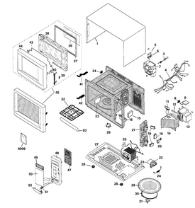 Microwave Diagram and Parts List for JES831PWF001  General Electric Microwave