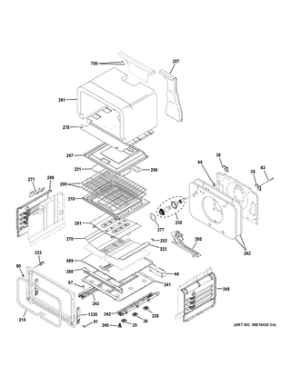 Lower Oven Diagram and Parts List for PGB980ZEJ5SS  General Electric Range