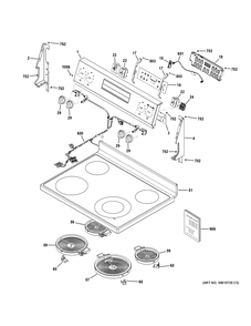 Control Panel And Cooktop Diagram and Parts List for GRF400PV1WW  General Electric Range