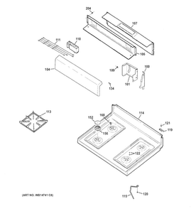 Control Panel & Cooktop Diagram and Parts List for RGB526DET3BB  Hotpoint Range
