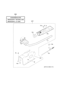 Gas Valve & Burner Assembly Diagram and Parts List for GTD42GASJ0WW  General Electric Dryer
