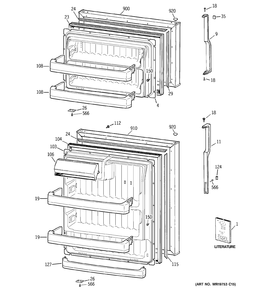 DOORS Diagram and Parts List for MTS18BBSBRWW  General Electric Refrigerator