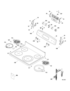 CONTROLS & COOKTOP Diagram and Parts List for JCBP66SP1SS  General Electric Range