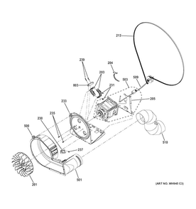 Blower & Motor Diagram and Parts List for GTUP240EM4WW  General Electric Washer Dryer Combo