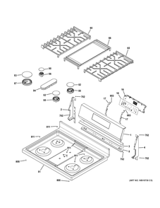 Control Panel And Cooktop Diagram and Parts List for GGF500PV1WW  General Electric Range