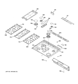Cooktop Diagram and Parts List for CGS985SET5SS  General Electric Range