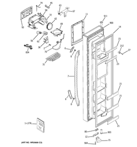 Freezer Door Diagram and Parts List for GSS23WGTMWW  General Electric Refrigerator