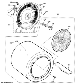 Drum Diagram and Parts List for GFDN120ED3WW  General Electric Dryer