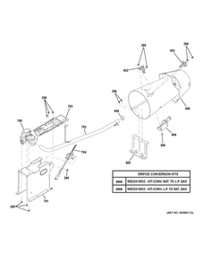 Gas Valve & Burner Assembly Diagram and Parts List for GFD49GRSK0WW  General Electric Dryer