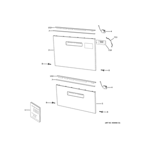 Front Panels Diagram and Parts List for PDD415PYY0FS  General Electric Dishwasher