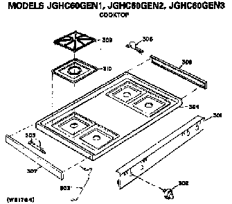 Cooktop Diagram and Parts List for JGHC60GEN1  General Electric Range