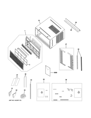 GRILLE CHASSIS PARTS Diagram and Parts List for AEH24DXL1  General Electric Air Conditioner