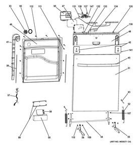 Escutcheon & Door Assembly Diagram and Parts List for GLDT690D02WW  General Electric Dishwasher