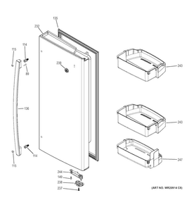 Fresh Food Door - Rh Diagram and Parts List for GFE26GGHDBB  General Electric Refrigerator