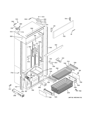 FREEZER SECTION TRIM COMPONENTS Diagram and Parts List for ZIPS360NHCSS  General Electric Refrigerator
