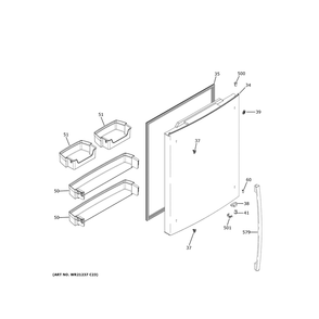 Fresh Food Door Diagram and Parts List for GDE21EGKXRWW  General Electric Refrigerator