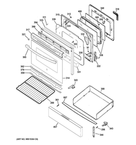 Door & Drawer Parts Diagram and Parts List for JGB450DEK1WW  General Electric Range