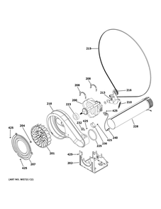Blower And Motor Diagram and Parts List for GFD55GSPR2RS  General Electric Dryer