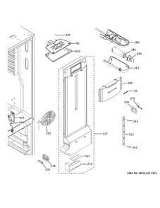 Fresh Food Section Diagram and Parts List for QNE27JBMAFTS  General Electric Refrigerator