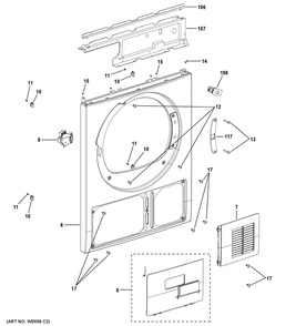 Front Panel Diagram and Parts List for GFT14ESSM2WW  General Electric Dryer