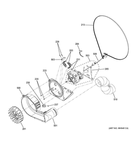 Blower & Motor Diagram and Parts List for GTUP240EM6WW  General Electric Washer Dryer Combo