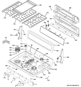 CONTROL PANEL & COOKTOP Diagram and Parts List for PGB940SEJ1SS  General Electric Range
