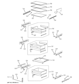 Fresh Food Shelves Diagram and Parts List for PSB42LGRWV  General Electric Refrigerator