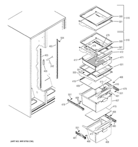 Fresh Food Shelves Diagram and Parts List for GSE22ESHBSS  General Electric Refrigerator
