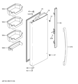 Fresh Food Door - Lh Diagram and Parts List for GNE27JGMYFBB  General Electric Refrigerator
