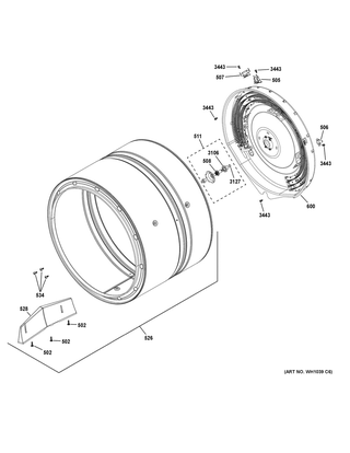Drum Diagram and Parts List for GUD27ESPM0DG  General Electric Washer Dryer Combo