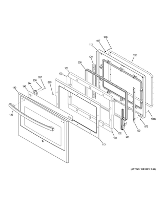 Upper Door Diagram and Parts List for JK3500DF6WW  General Electric Wall Oven