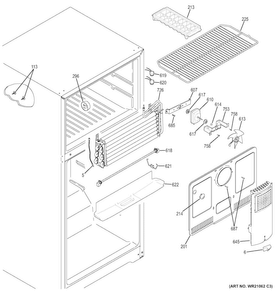 Freezer Section Diagram and Parts List for GTE15CTHBRCC  General Electric Refrigerator