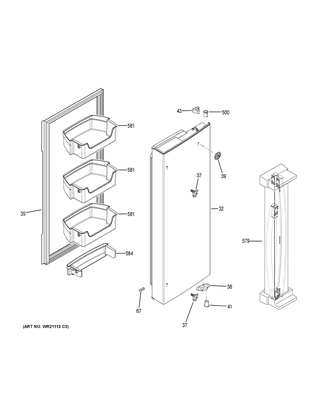 Fresh Food Door - Rh Diagram and Parts List for GNE25JGKGFBB  General Electric Refrigerator