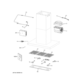 Range Hood Diagram and Parts List for UVI1036SR1SS  General Electric Range Hood