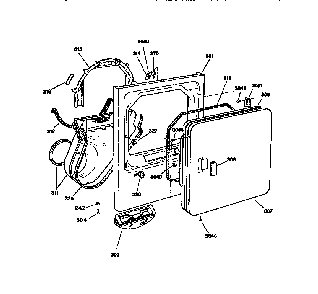 Air Duct, Front Panel, Door Diagram and Parts List for DDE960SSAMWW  General Electric Dryer