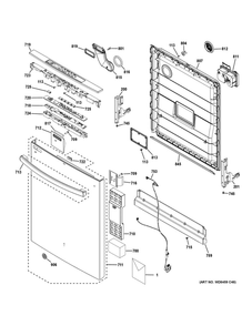 Escutcheon And Door Assembly Diagram and Parts List for GDT530PGP6BB  General Electric Dishwasher