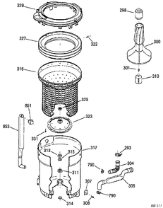 TUB, BASKET & AGITATOR Diagram and Parts List for GBXR1080A2WW  General Electric Washer