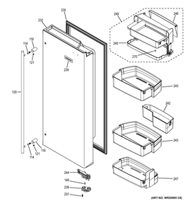 Fresh Food Door - Rh Diagram and Parts List for ZWE23ESHFSS  General Electric Refrigerator