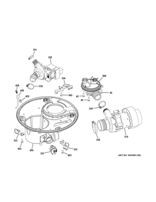 Sump & Motor Mechanism Diagram and Parts List for CDT805P2N0S1  General Electric Dishwasher