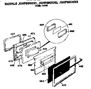 Oven Door Diagram and Parts List for JGHP66GEN1  General Electric Range
