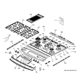Control Panel & Cooktop Diagram and Parts List for PGS920SEF4SS  General Electric Range