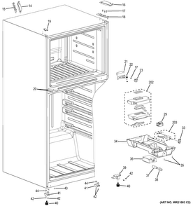 Fresh Food Section Diagram and Parts List for GIE21GTHBWW  General Electric Refrigerator