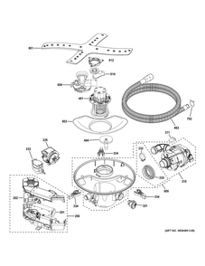 Motor, Sump And Filter Assembly Diagram and Parts List for CDT875P2NBS1  General Electric Dishwasher