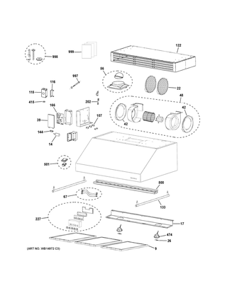 Range Hood Diagram and Parts List for ZV30HSR3SS  General Electric Range Hood
