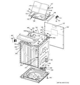 Cabinet Diagram and Parts List for GTUP240EM6WW  General Electric Washer Dryer Combo