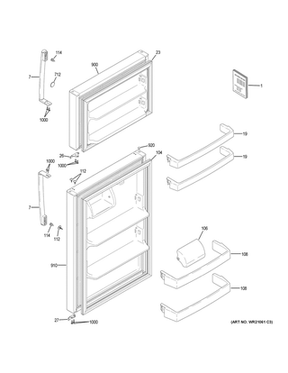 Doors Diagram and Parts List for GTE16DTHMRCC  General Electric Refrigerator